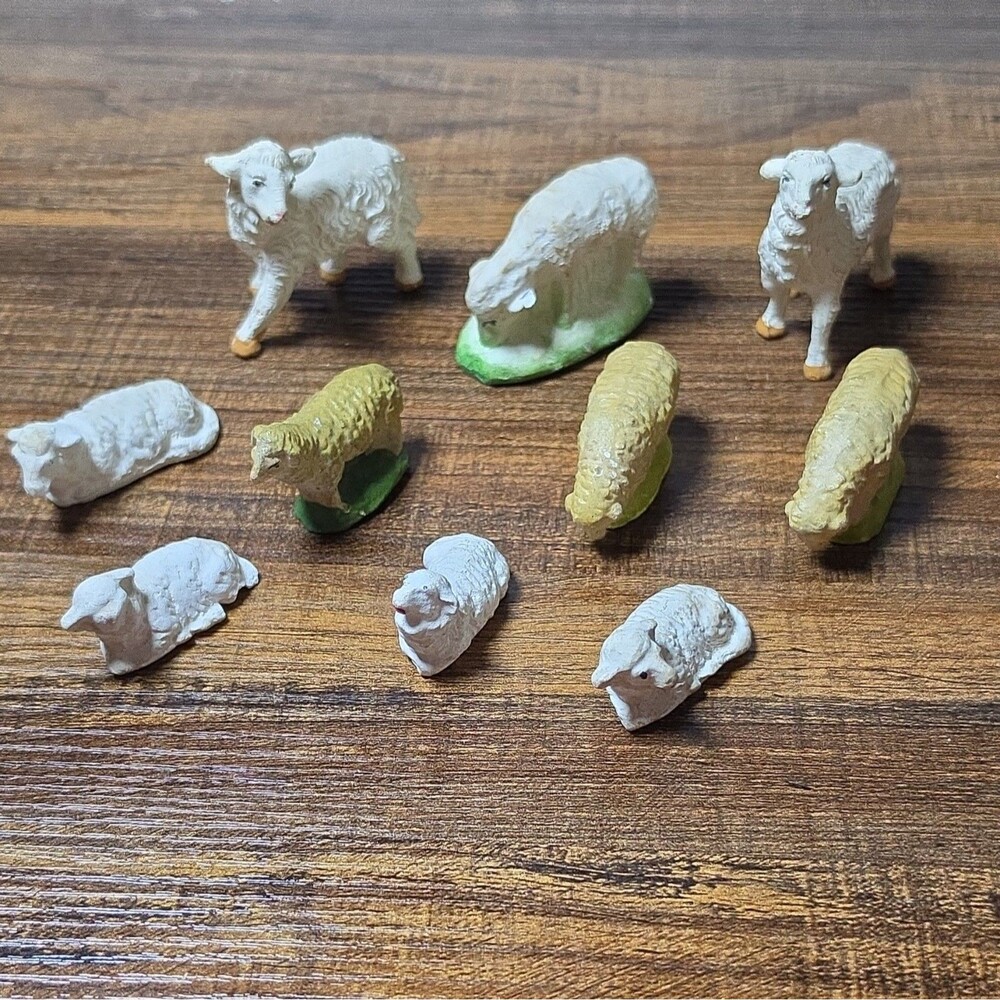 Antique Germany Lamb Sheep Nativity Farm Set Of 10 Vintage